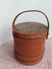 Vintage Antique Wooden Dutch Hand Painted Firkin Bucket Salt Storage 