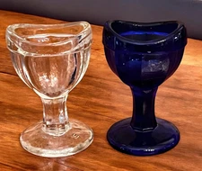 Antique Set Of 2 Glasco And Mosser Marked Glass Eye Wash Cups
