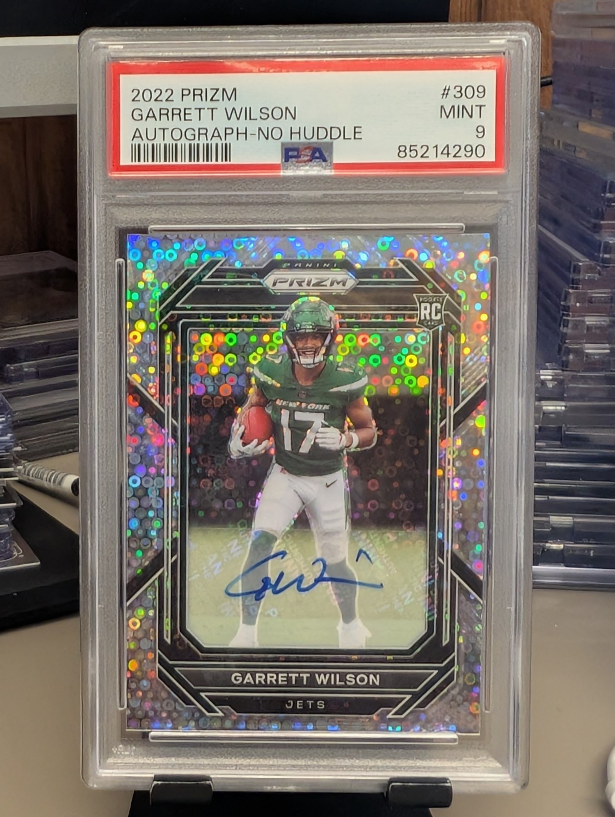 Garrett Wilson 2022 Panini Prizm RC Auto No Huddle SP PSA 9 #309 Jets