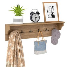 31.5" Wall Hooks w/Shelf, 6 Hooks for Hats Towels Purses Robes for Living Room