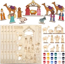 Gerrii 12 Sets Christmas Nativity Crafts Wooden Christmas Houses to Paint Colori