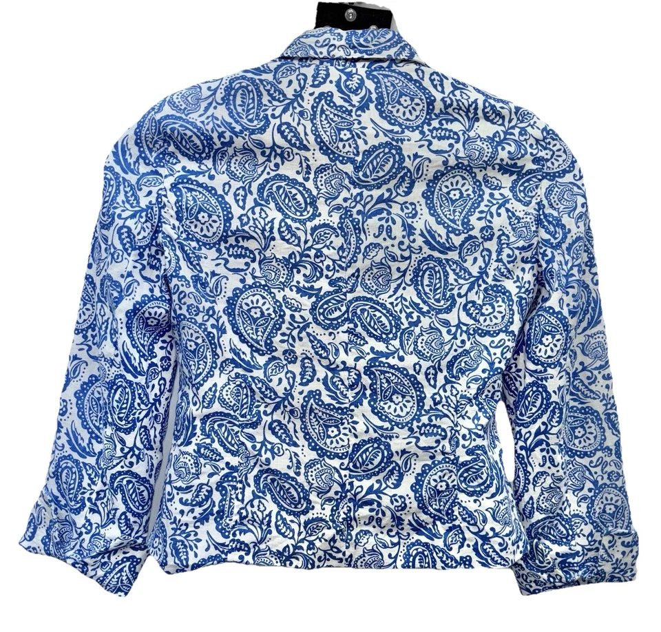 Kim Rogers Women Size 12P 3 Button-Up Long Sleeve Blazer Blue/White Linen Blend - Image 2 of 4