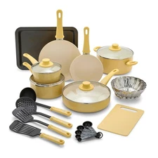 18 Piece Yellow Cookware Set Nonstick Healthy Ceramic Eco Friendly Kitchen Set