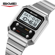 SKMEI Men Watch Rectangle Dial Steel Wristwatch Fashion Male Sport LED Watch