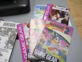 Sega Game Gear Console Black w/ Bag & 7 Games Sonic 2, Sports Illustrated BB&FB