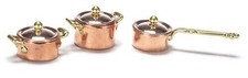 Dollhouse Miniature Set of 6 Copper Pots