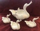 Vintage Large White Ceramic Swan Planter + 3-Baby Swans Hull Pottery Made In USA