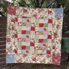 Vintage Handmade Patchwork Tablecloth Floral Cotton 60 x 60 Shabby Chic Cottage