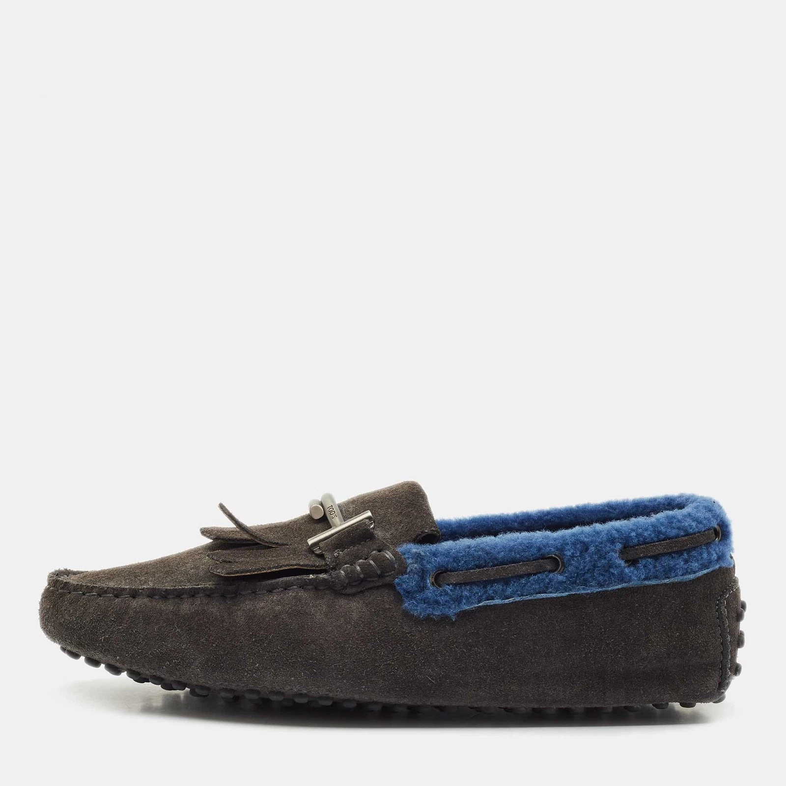 TOD’S Mocassini Tod's grigio shearling e camoscio doppia T driver taglia 39 5