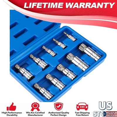 10 PC For XZN Triple Square Spline Bit Socket Set 12 Points with Carrying Case