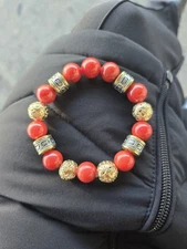 Lava Infusion Bracelet (12mm Red Jade & 12mm GPL Lava Beads)