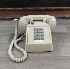 Vintage Scitech Beige Corded Push Button Telephone With Redlight UNTESTED 