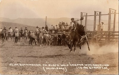 [56h1] Postcard RPPC, Rodeo Slim Buckingham American Legion Stampede Casper WY