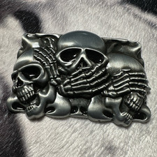 Men's Silver/Black Skull Skeleton Hands Metal Western Belt Buckle 3.5 inch