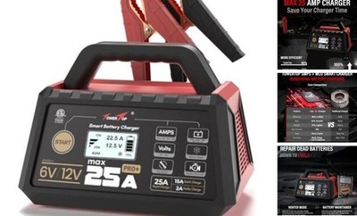  25A Pro+ Battery Charger, 6V/12V Car Battery Charger Fully Automatic Smart 