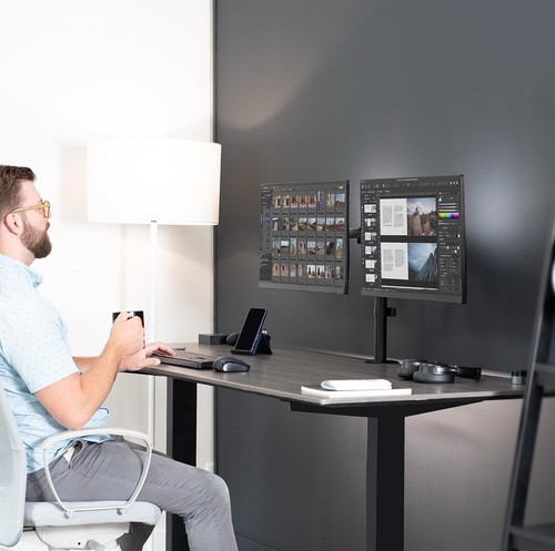 VIVO Support de Bureau Double Moniteur, Support en Acier Résistant Entièrement Réglable jusqu'à 30" - Photo 9/9