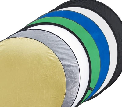 AYEX Riflettore 7 in 1 pieghevole, argento, oro, verde, blu, bianco.. 110 cm riflettore pieghevole