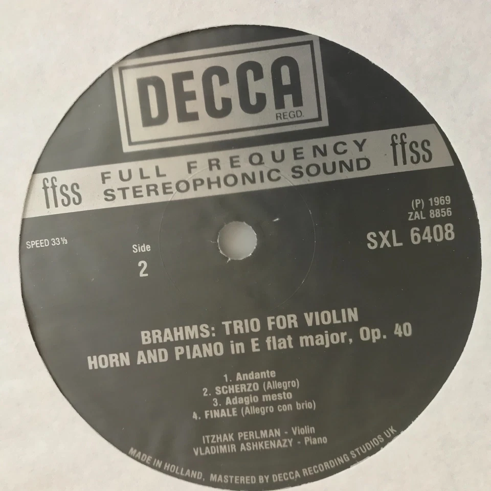SXL 6408 Franck Violin Sonata Brahms Trio Ashkenazy Perlman Decca Stereo Vinyl - Image 4 of 4