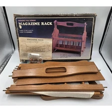 New Vtg Genuine Oak Magazine Rack Storage Spindles Handle Cutout 17x9.25x15.25H