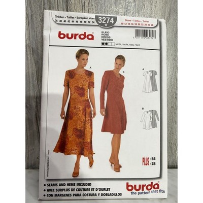 Burda 3274 Plus Size Dress Sewing Pattern Sizes 10-28 Semi Fitted Knee Length