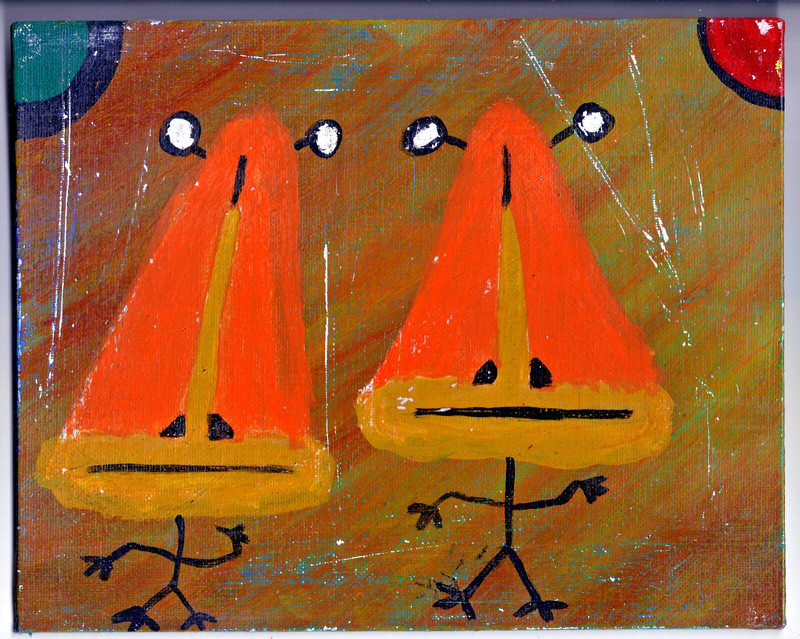 THE DANCING NOSES - Painting 10X8 OOAK Absurd Vaudeville FREE SHIPPING Deep Fryd