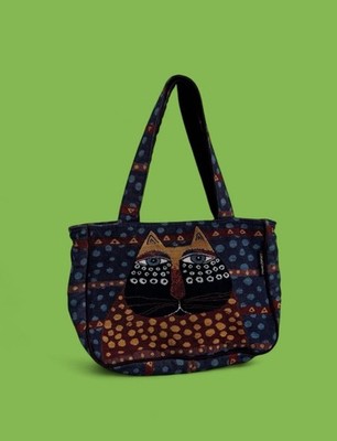 Laurel Burch Vintage Cat Tapestry Shoulder Bag Drawstring Tote Purse