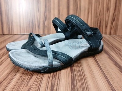 Merrell Womens Terran Cross II Sport Sandals Size 8 Black Gray Leather J55306