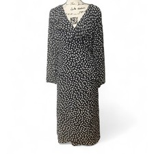 Candid Collections Black White Polka Dot Ruffle Wrap Midi Dress UC231 Womens