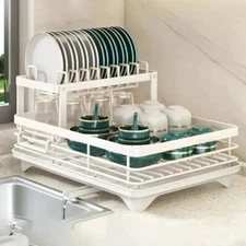 2 Tier Dish Drying Rack Dish Racks Stainless Steel Drainer Kitchen Organizer