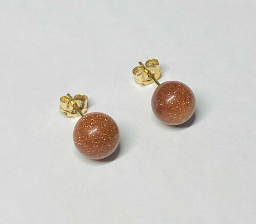 14 Karat Yellow Gold Filled 7mm Goldstone Venturina Stud Earrings - Picture 2 of 3