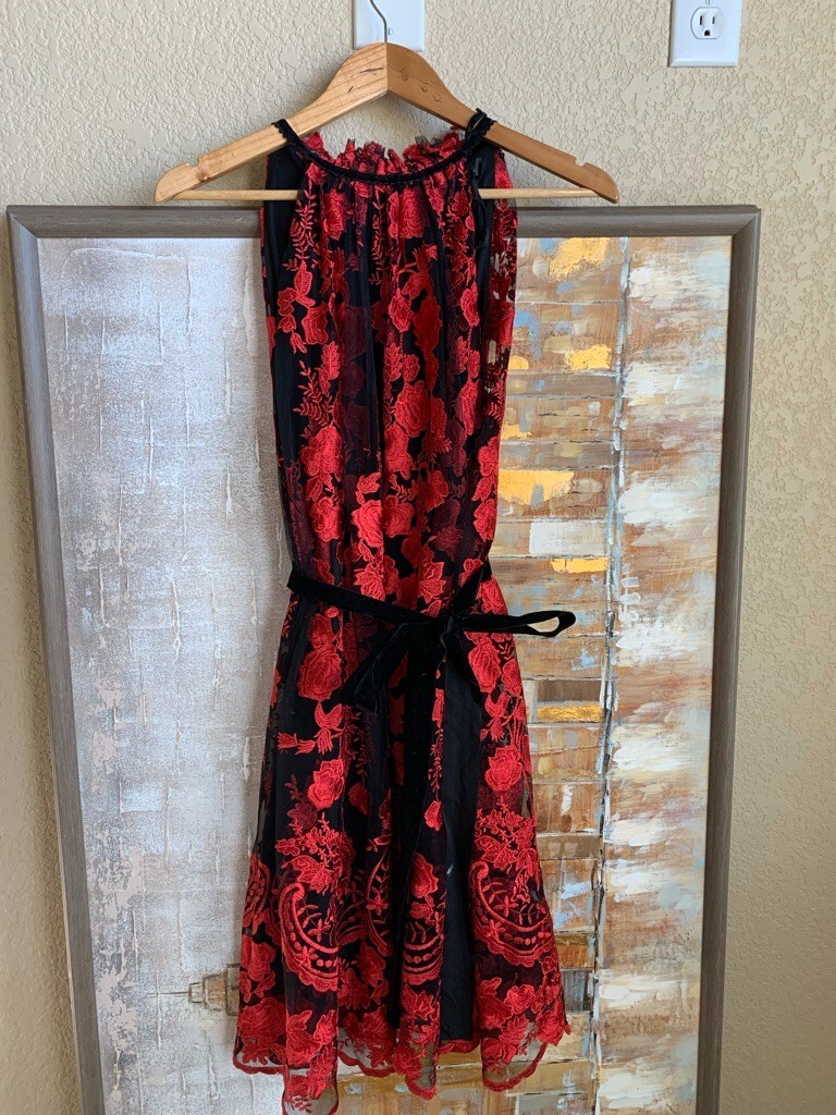 Alexia Admor Women's Dress Red Lace Mini Dress Designer NEW