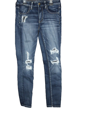 American Eagle Women's Sz 6 Reg Jegging  Super Stretch Jeans Destroyed  28X28