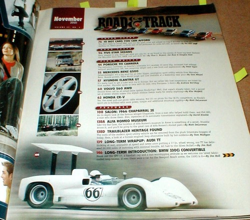 Road and Track Nov 2001 Mag 1966 Jim Hall Chaparral 2 E & 1957 Nurburgring Race - Picture 2 of 14