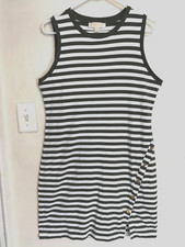 Michael Kors Womens Dress L Knee Length Green White Striped Sleeveless Office