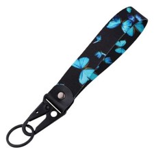 Wrist Lanyard for Keys Cute Keychain Short Lanyard Strap for Blue Butterfly