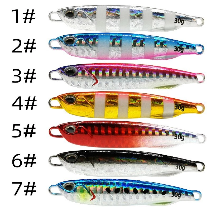 7 Stück Metallguss Jig Spoon 10-60g Shore Casting Jigging Wolfsbarsch Angelköder - Bild 3 von 4
