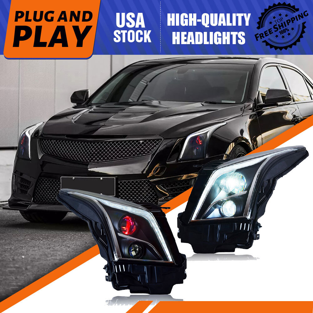 Pair LED Headlights For Cadillac ATS 2013-2019 Head Lamp Assembly