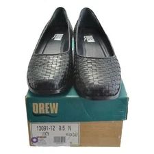 Drew Shoes Lucy Woven Black Leather Slip On Loafer 1.5" Heel Women's Sz US 9.5 N