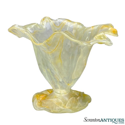 Vintage French De Verre Art Glass Marbled Compote Centerpiece Bowl