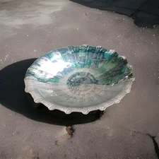 12 inch Glass  Peacock serving Plate SilverTone . Very shiny glaze inside HEAVY