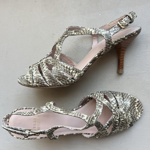 Stuart Weitzman Overture Cream & Black Snakeskin Print Strappy Sandal Women 6.5 - Picture 16 of 16