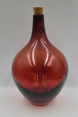 Vintage Ikea Salong Cranberry Red Glass Bud Flower Vase Cork Stopper 