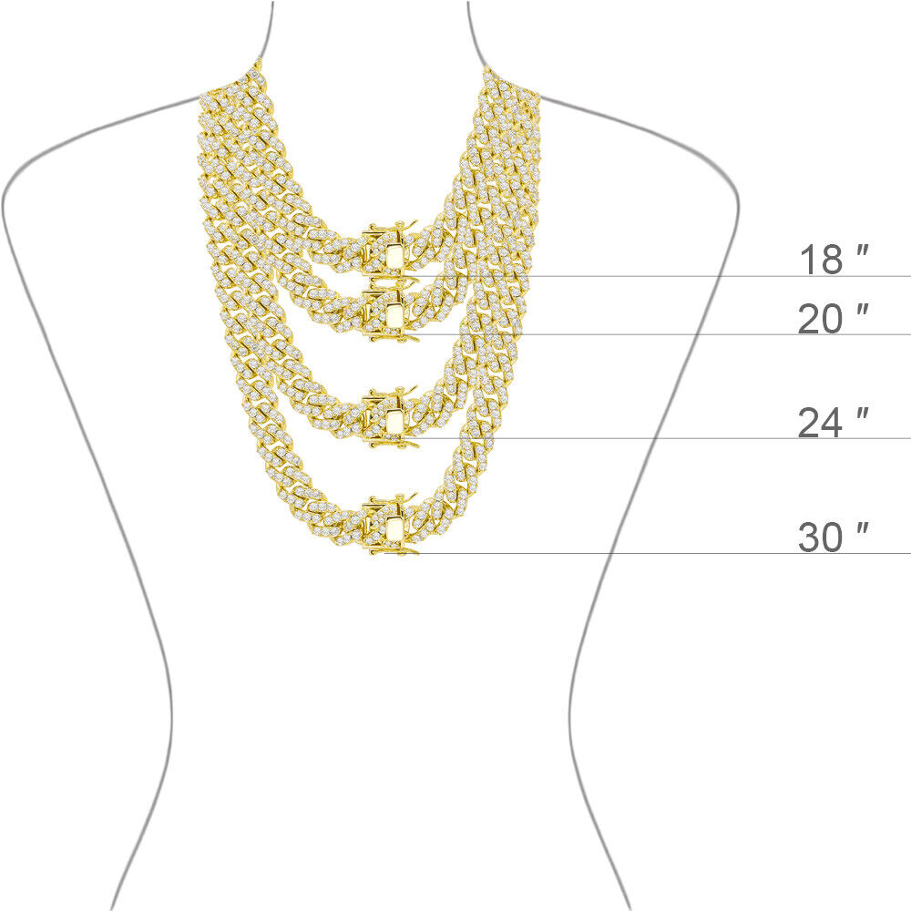 Real 14K Gold Plated Miami Cuban Link Iced 12mm Choker Necklace Prong Set Bardzo popularne