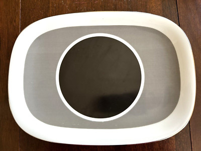 Block Transition Interaction PLATTER 1970's Black Gray White MCM 14'' Mint