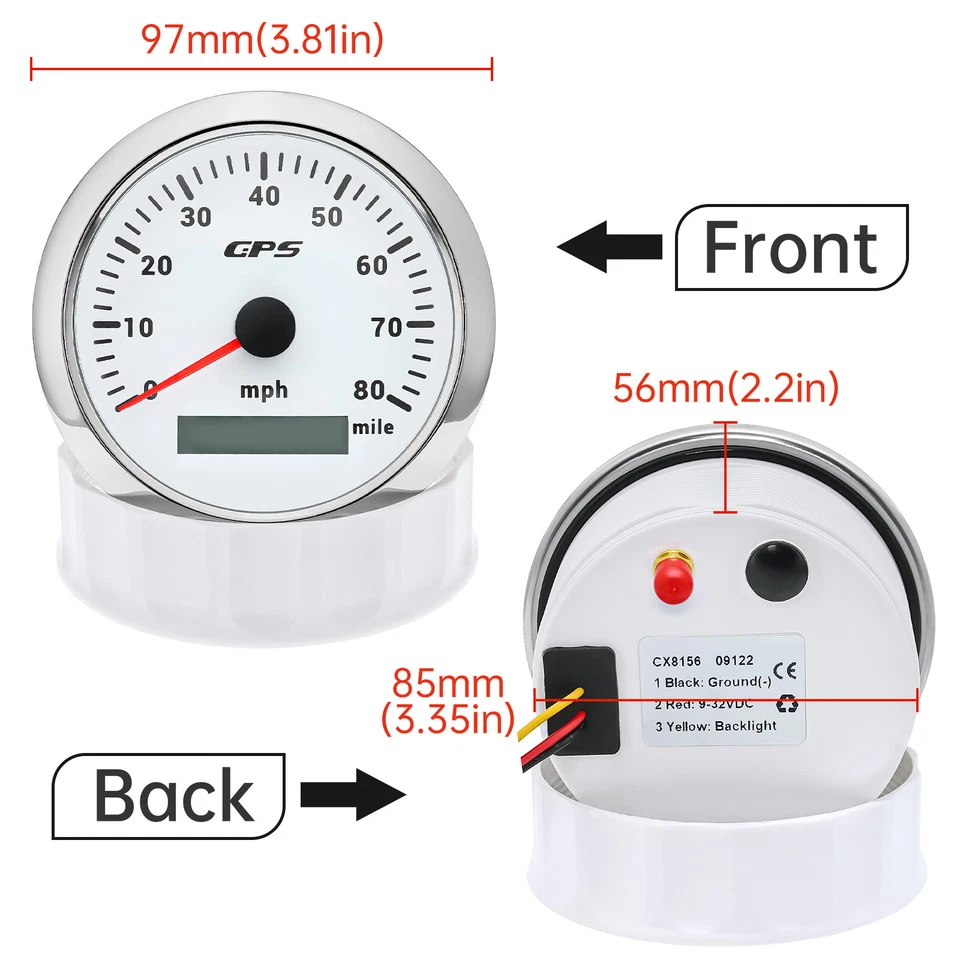 7 Gauge Set 85mm White Boat GPS Speedometer 80MPH Tacho 8000RPM Gauge Waterproof - Image 4 of 4