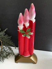 Empire Triple Red Candles Blow Mold Tabletop Light Up W/ Paint Loss Vintage