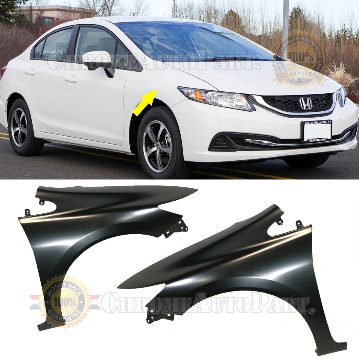Front Primed Steel Fender Driver Passenger For 2012 2015 Honda