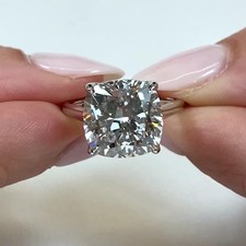 Image of 6.10 TCW Cushion Cut Moissanite Hidden Halo Engagement Ring Solid 9ct White Gold