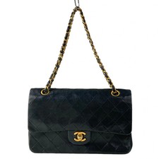 CHANEL Double Flap Matelasse A01112 Black Lambskin Shoulder Bag Gold hardware