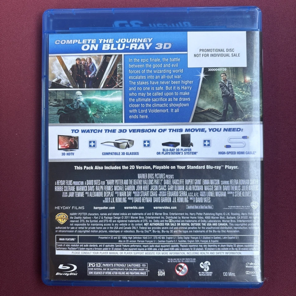 Harry Potter and the Deathly Hallows Part 2 (Blu-Ray, 2011) 2D/3D FREE SHIPPING - Image 2 of 4